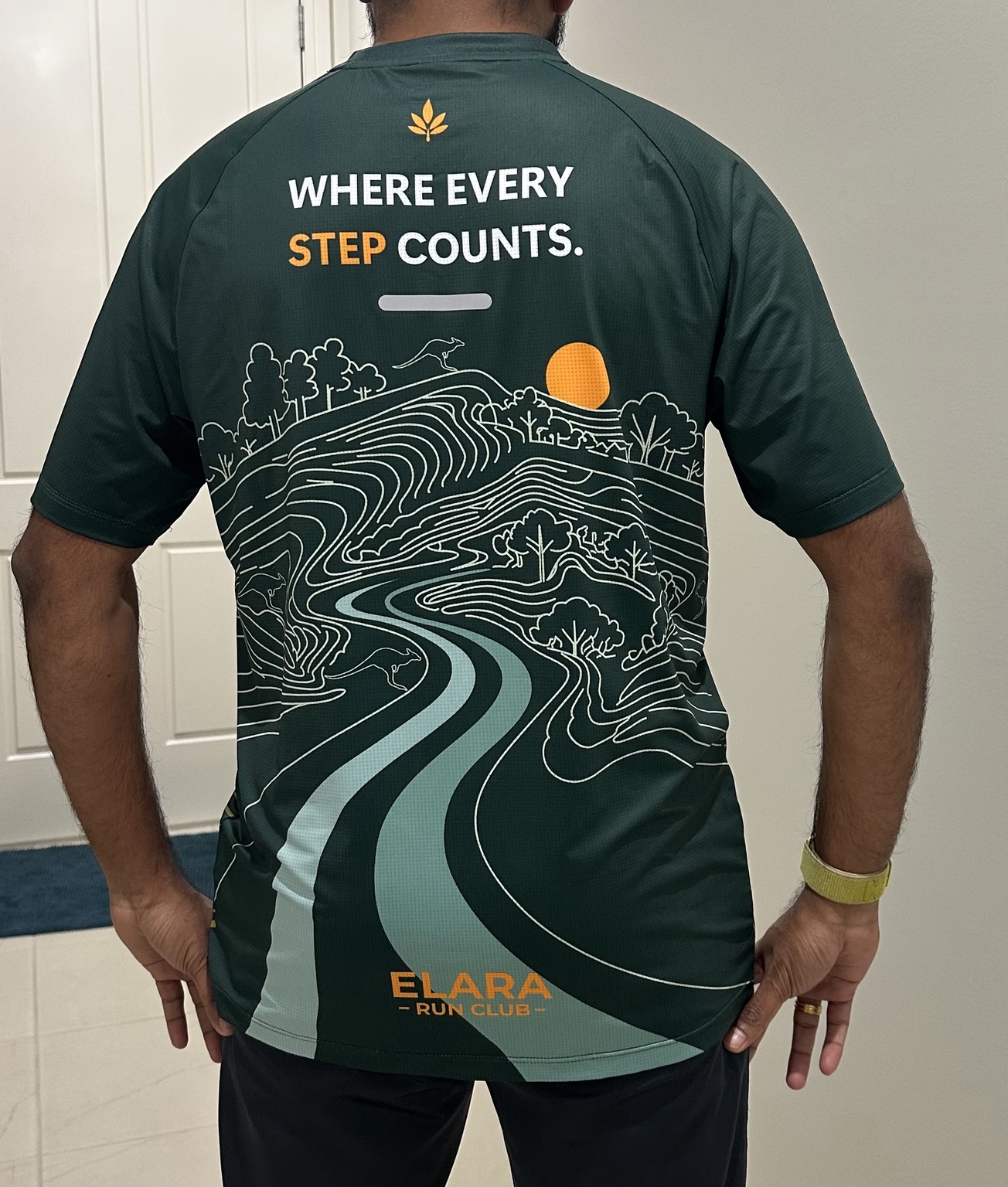 Back of the 2026 club shirt with Where Every Step Counts artwork